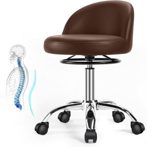 Ergonomska stolica na kotačiće s naslonom – Podesiva salonska/uredska stolica od PU kože