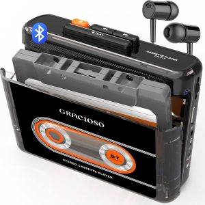 Bluetooth kazetofon s punjivom baterijom 1100 mAh – kompaktan vintage kazetofon sa slušalicama i kopčom za nošenje