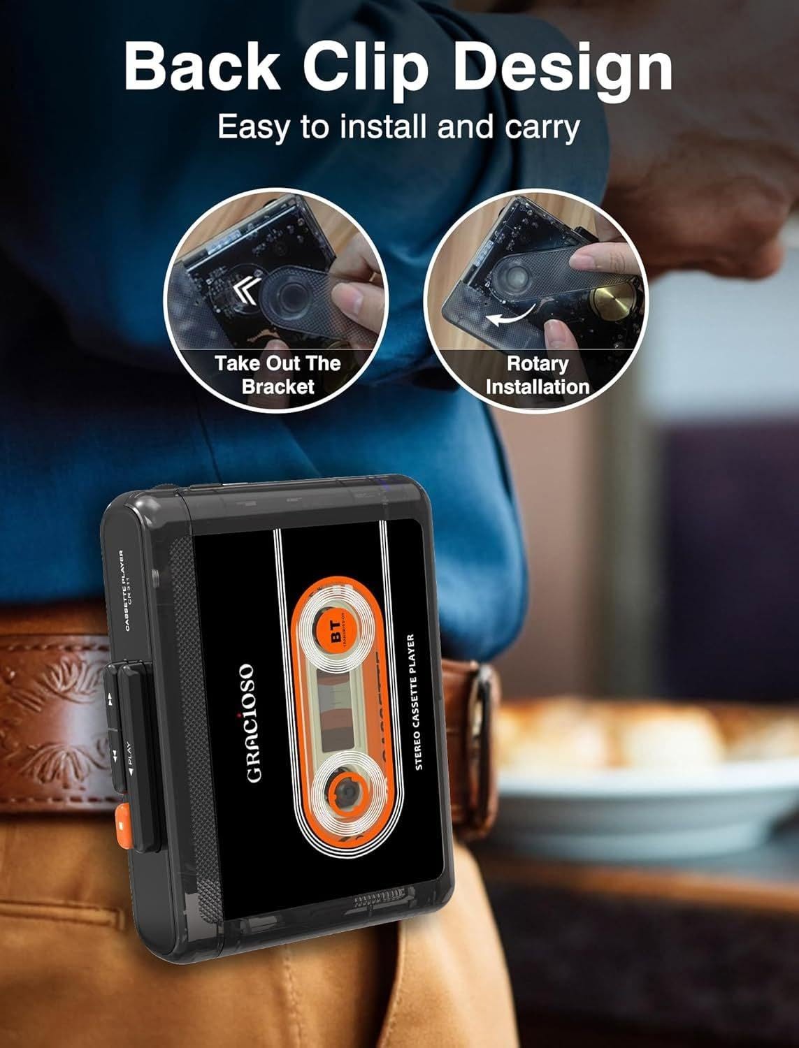 Bluetooth kazetofon s punjivom baterijom 1100 mAh – kompaktan vintage kazetofon sa slušalicama i kopčom za nošenje - Slika 4