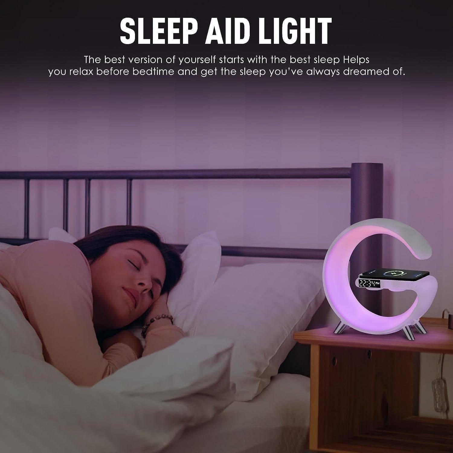 Pametna LED Stolna Lampa 4-u-1 – Bežični Punjač, Bluetooth Zvučnik, Budilica i Noćno Svjetlo - Slika 2