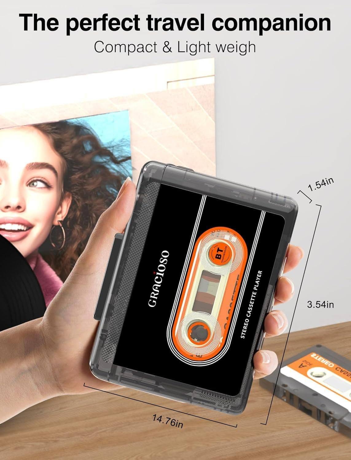 Bluetooth kazetofon s punjivom baterijom 1100 mAh – kompaktan vintage kazetofon sa slušalicama i kopčom za nošenje - Slika 3
