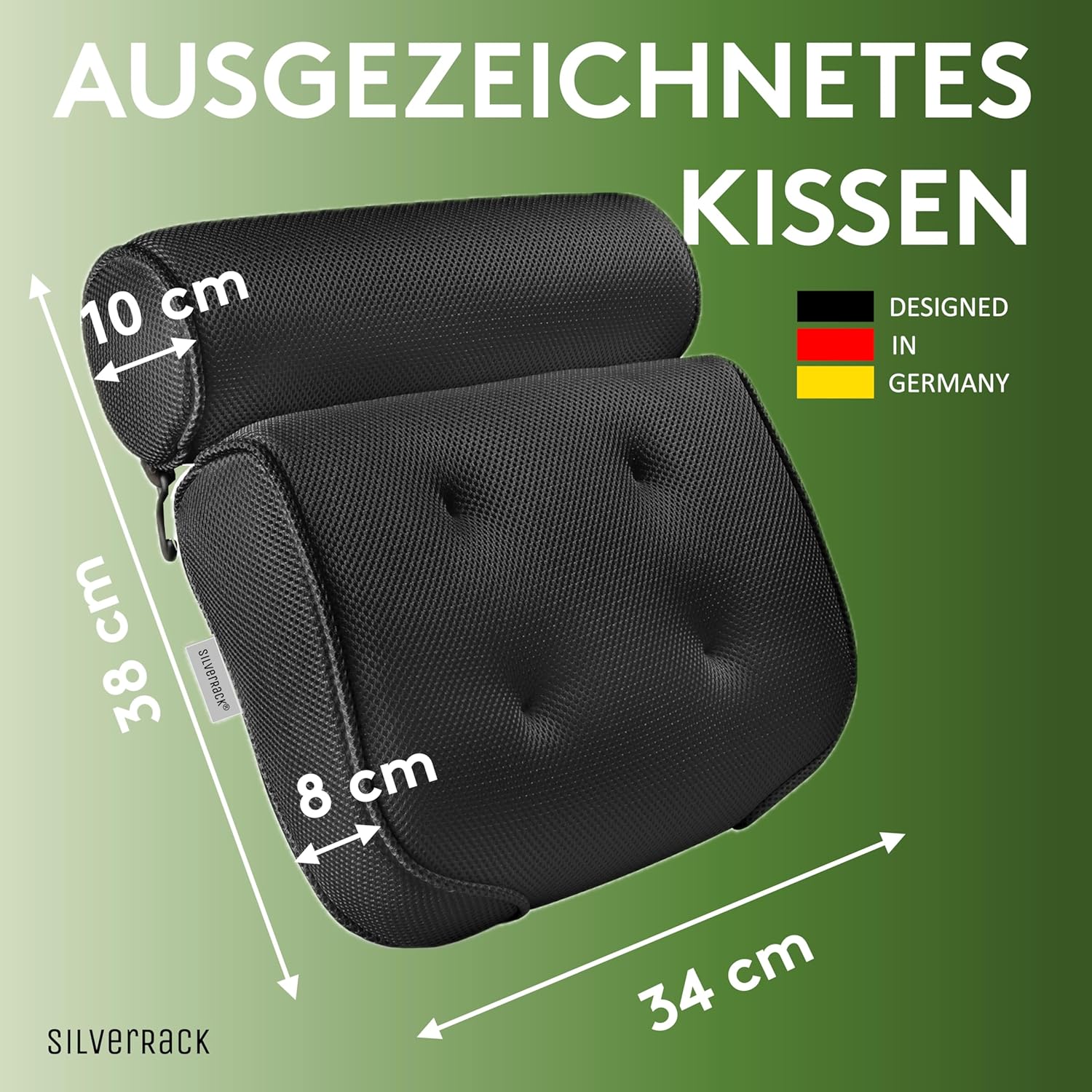 SilverRack jastuk za kadu – ergonomski naslon za glavu i vrat | Crni - Slika 7