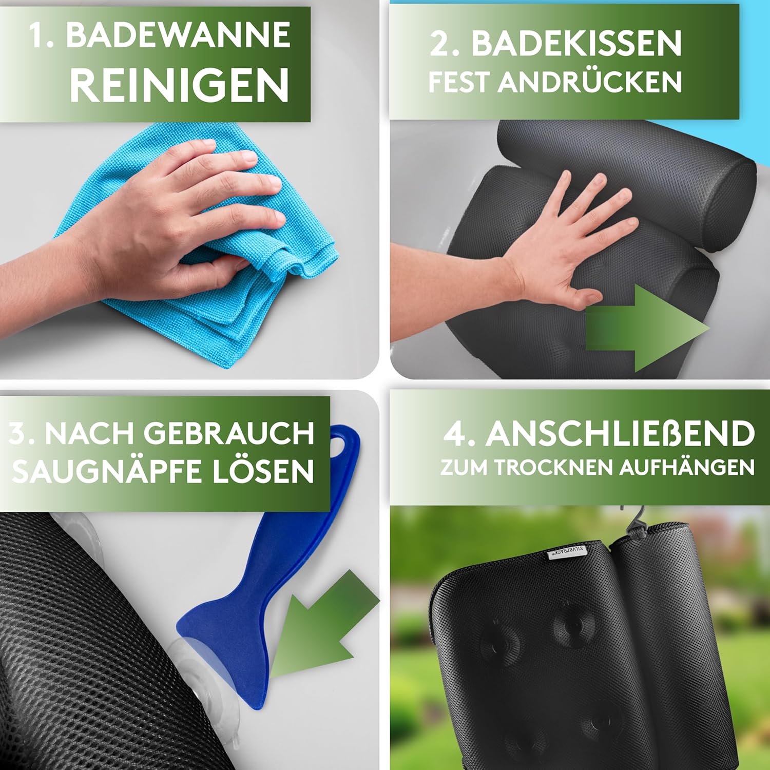 SilverRack jastuk za kadu – ergonomski naslon za glavu i vrat | Crni - Slika 3
