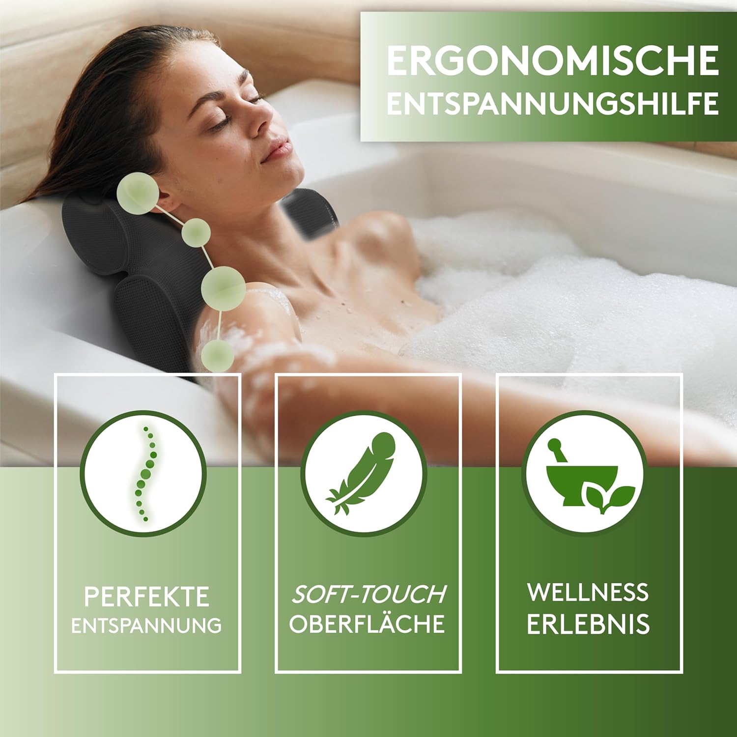 SilverRack jastuk za kadu – ergonomski naslon za glavu i vrat | Crni - Slika 8
