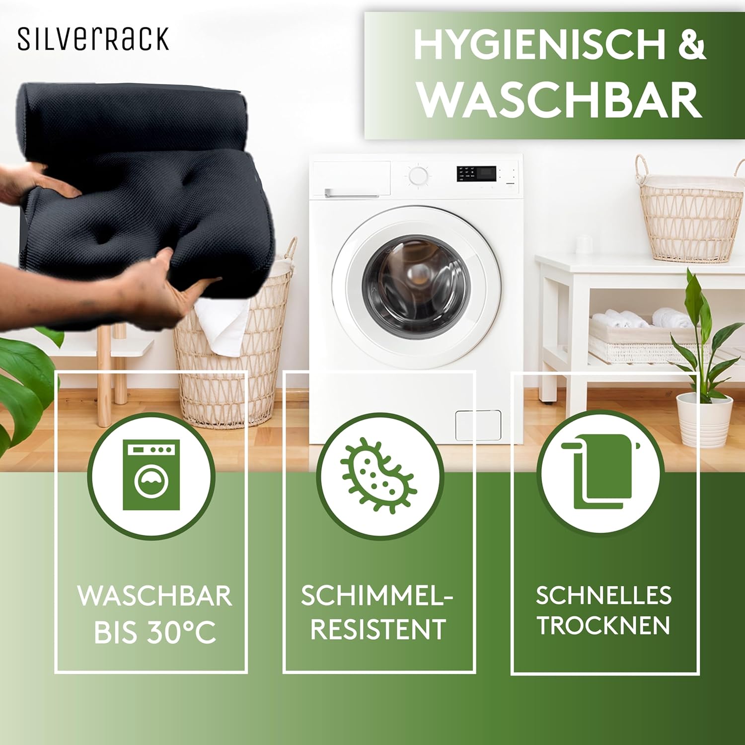 SilverRack jastuk za kadu – ergonomski naslon za glavu i vrat | Crni - Slika 4