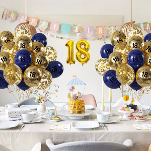 Baloni za 18. rođendan – set 15 kom | plavo-zlatni Happy Birthday