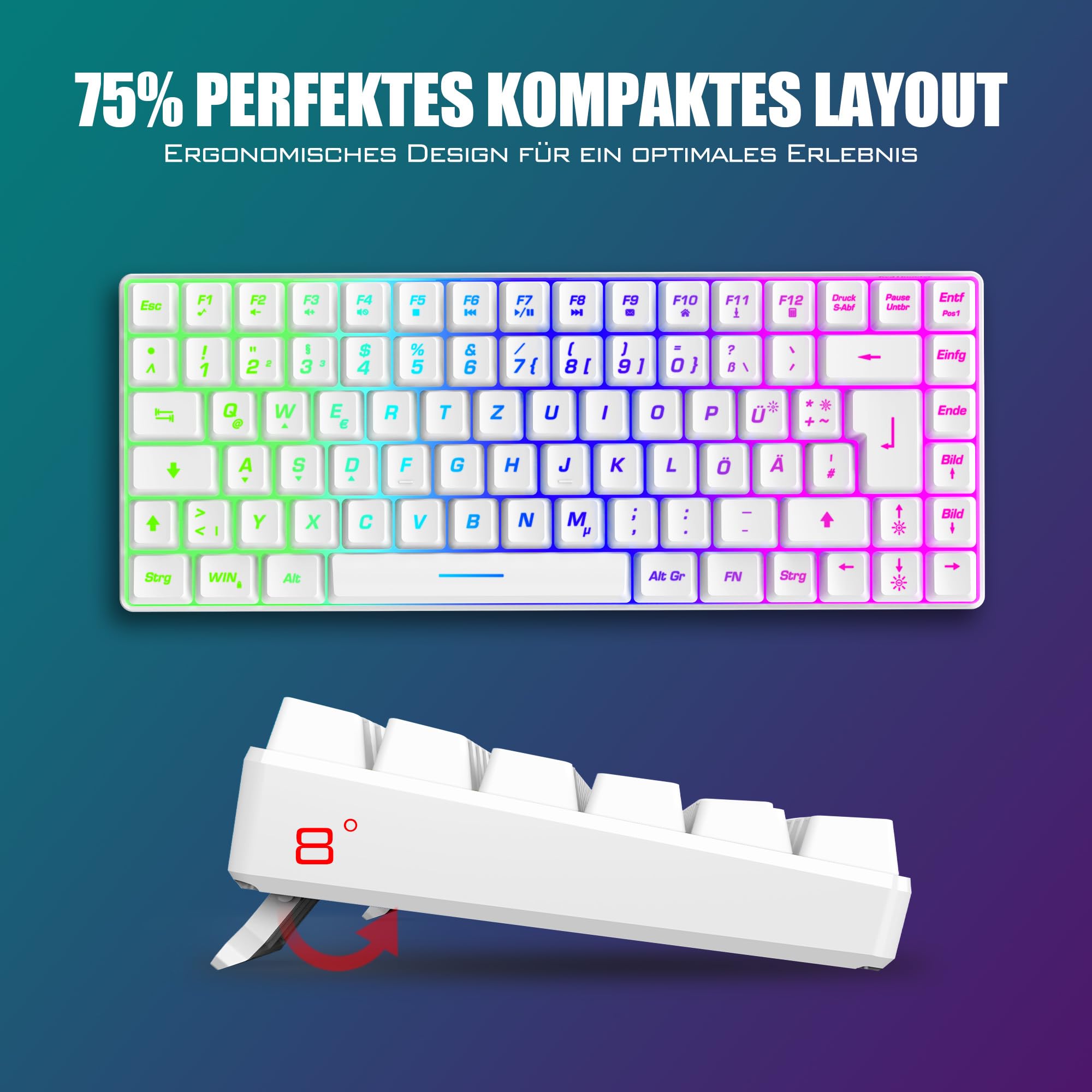 Bežični gaming set tipkovnice i miša – bijeli - Slika 5