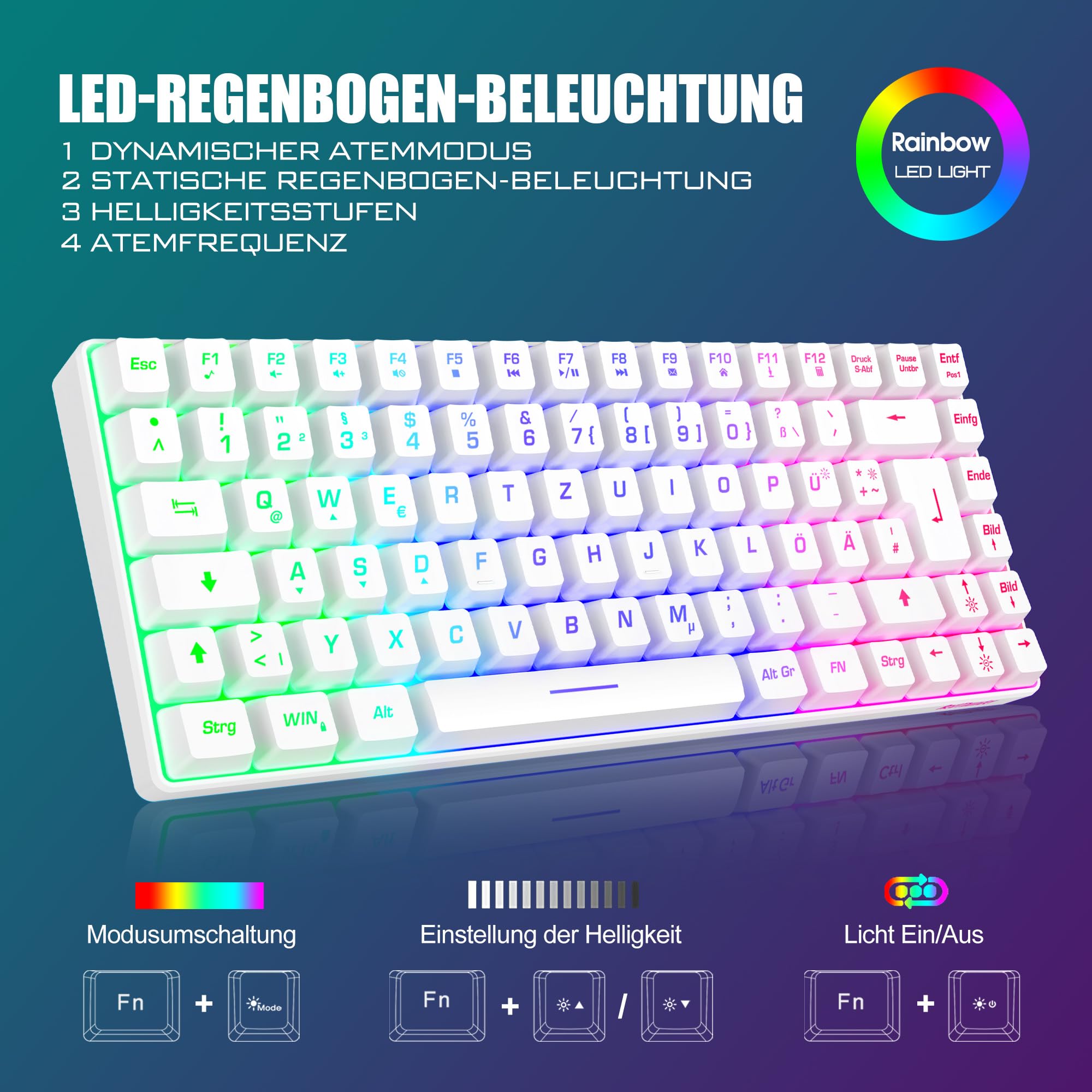 Bežični gaming set tipkovnice i miša – bijeli - Slika 2