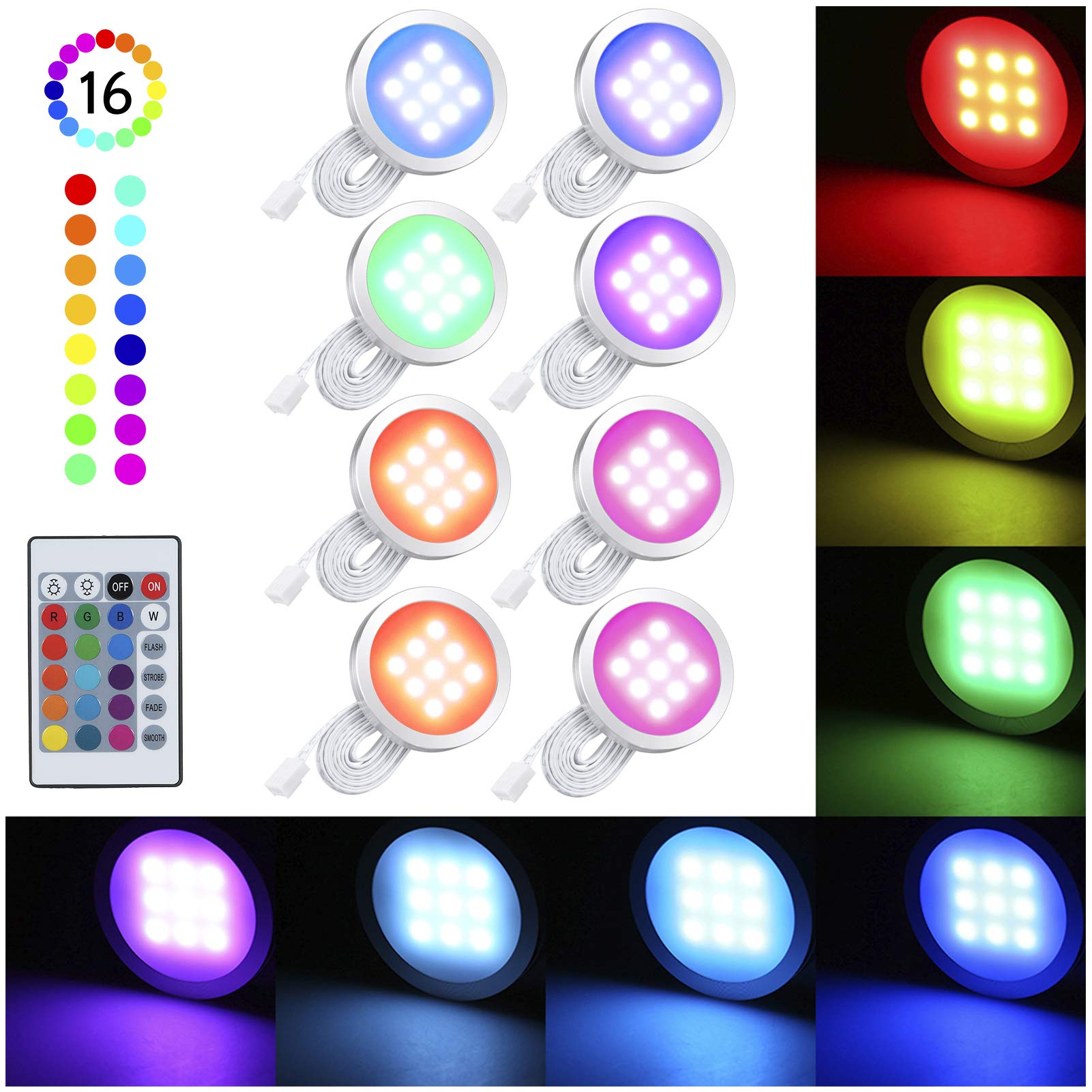 Lixada RGB LED rasvjeta za ormariće s daljinskim – 8 komada - Slika 2