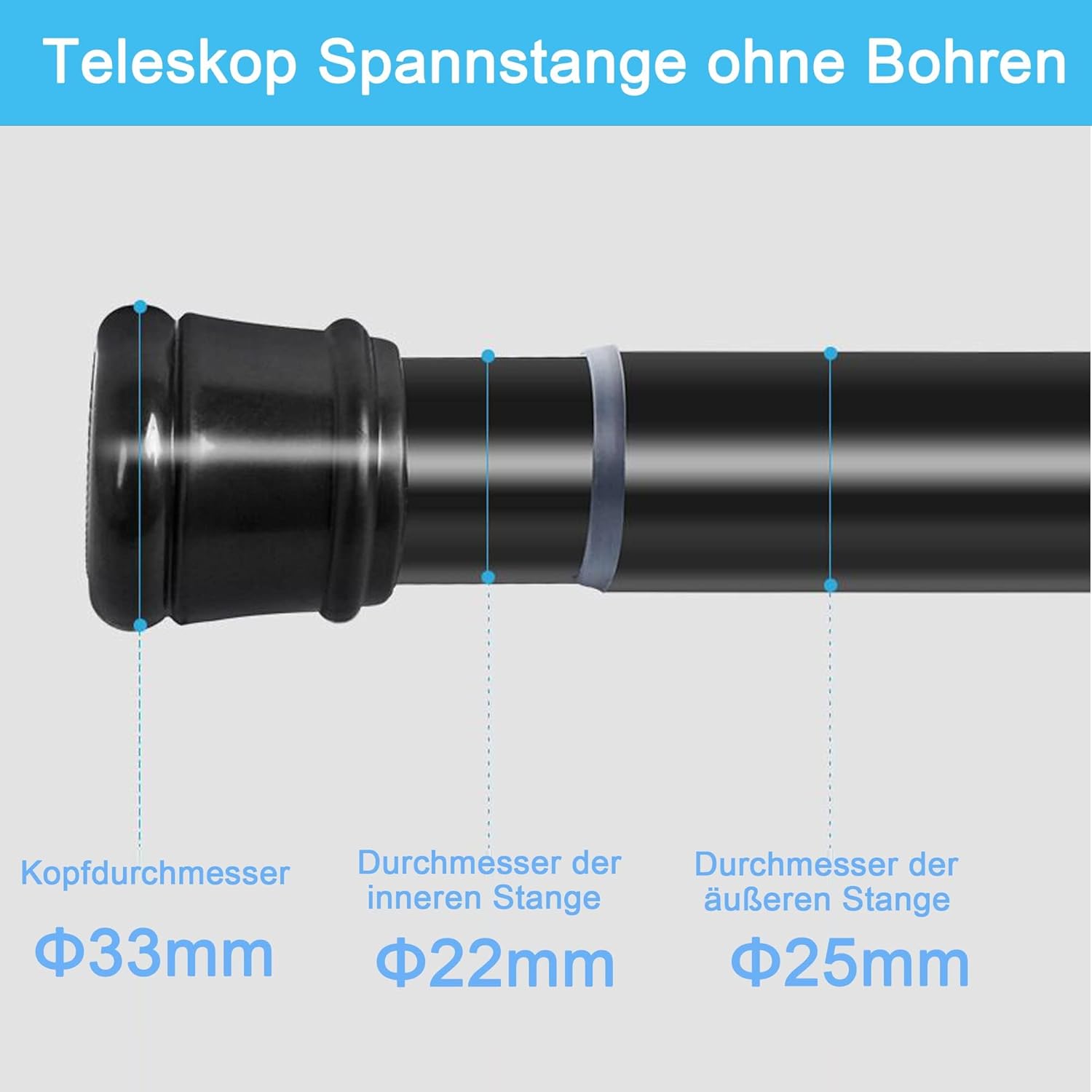 Teleskopska šipka bez bušenja 185–250 cm – Bijela inox šipka za zavjese i tuš zavjesu - Slika 3
