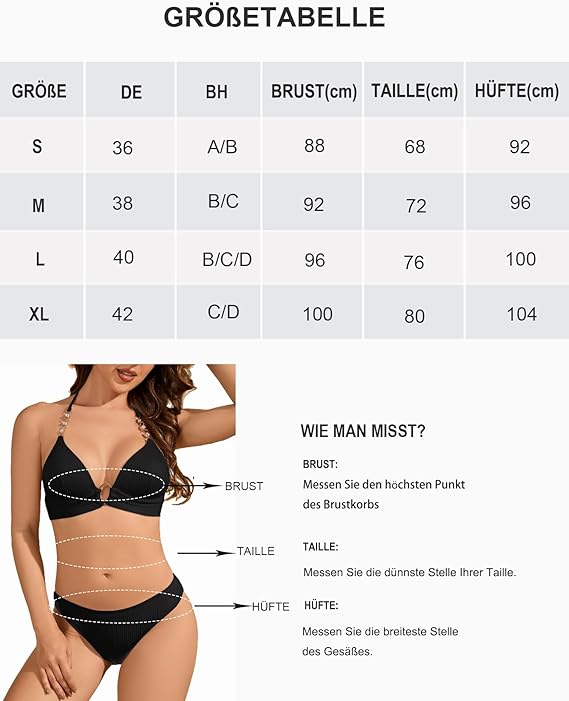 Ženski push-up bikini s ukrasnim lancem – Crni - Slika 8