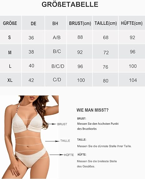 Ženski push-up bikini s ukrasnim lancem – Bijeli, veličina L - Slika 3