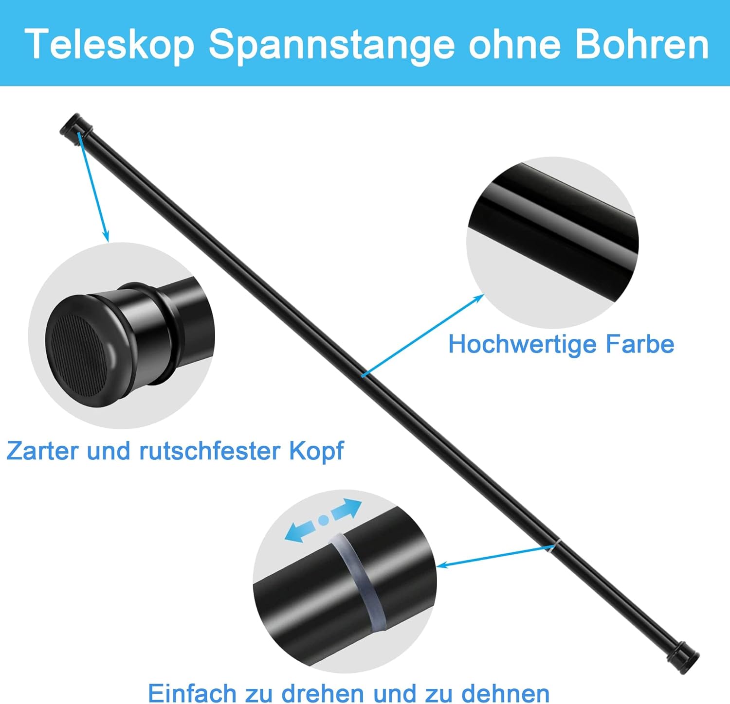Teleskopska šipka bez bušenja 185–250 cm – Bijela inox šipka za zavjese i tuš zavjesu - Slika 4