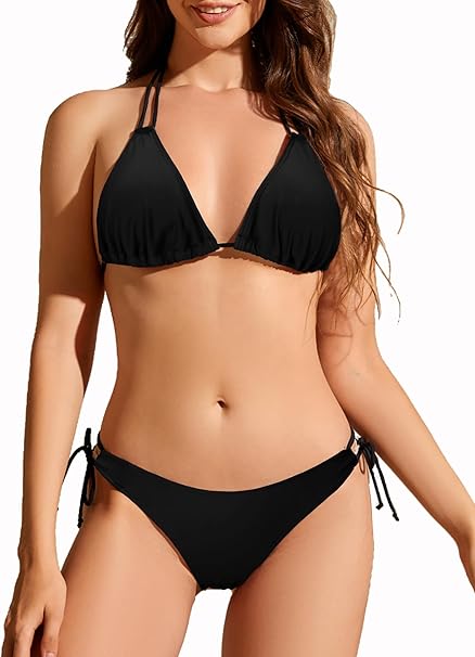 Ženski brazilski bikini s vezicama – Crni