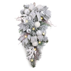 Large Christmas Teardrop Swag s LED timer – srebrni 24 inch