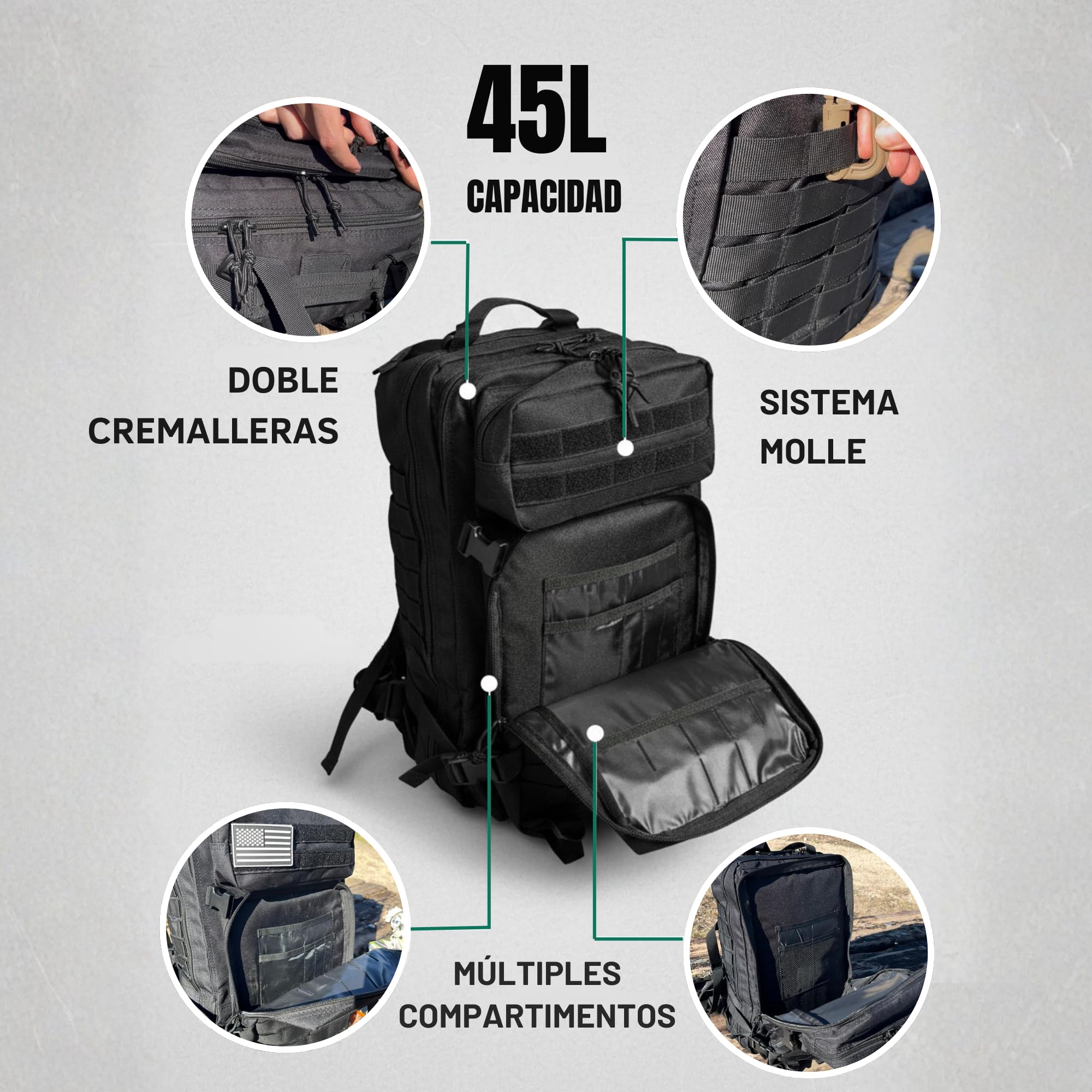 Taktički vojni ruksak 45 L s navlakom za kišu - Slika 5