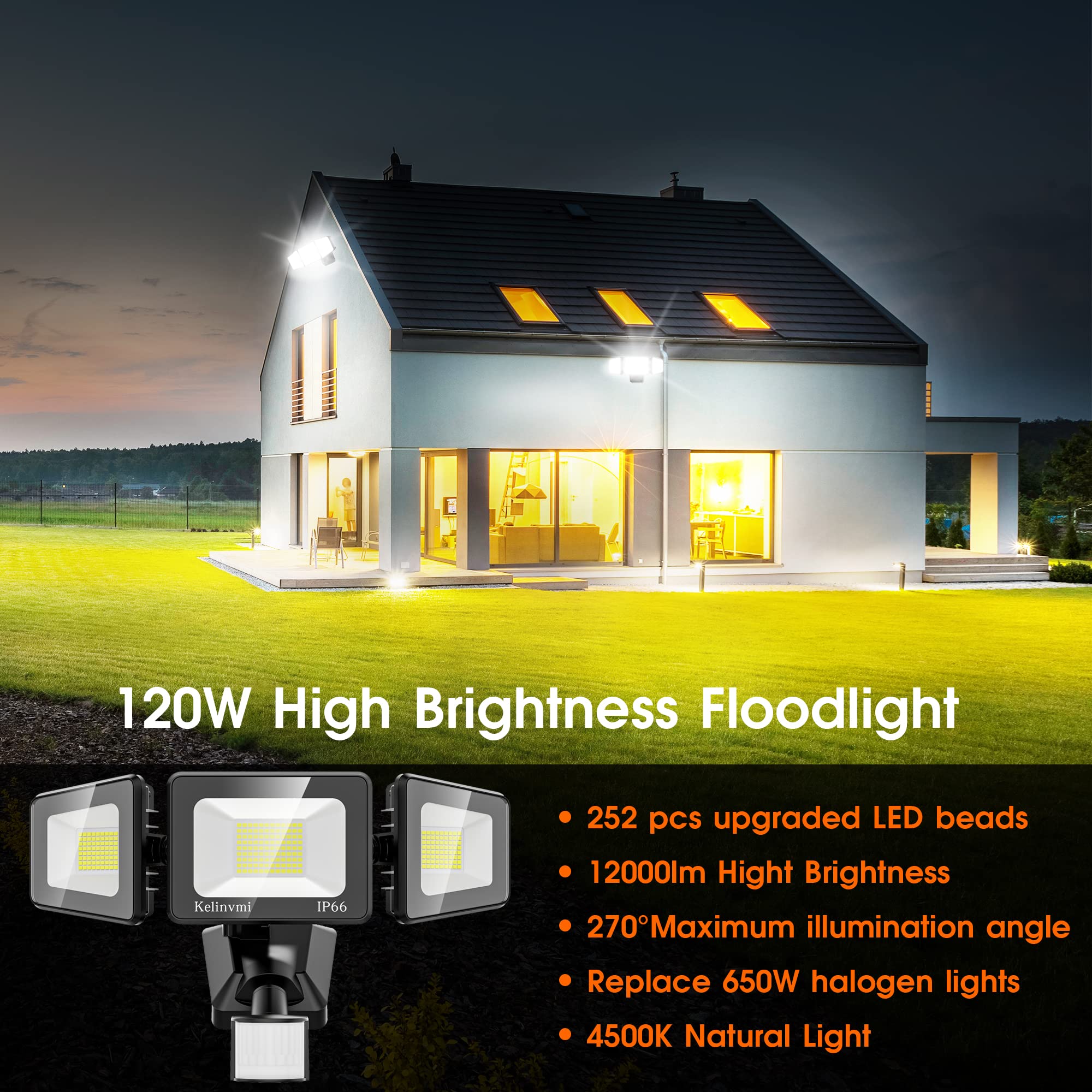 KELINVMI vanjski LED reflektor 120 W, IP66 – toplo bijeli - Slika 2