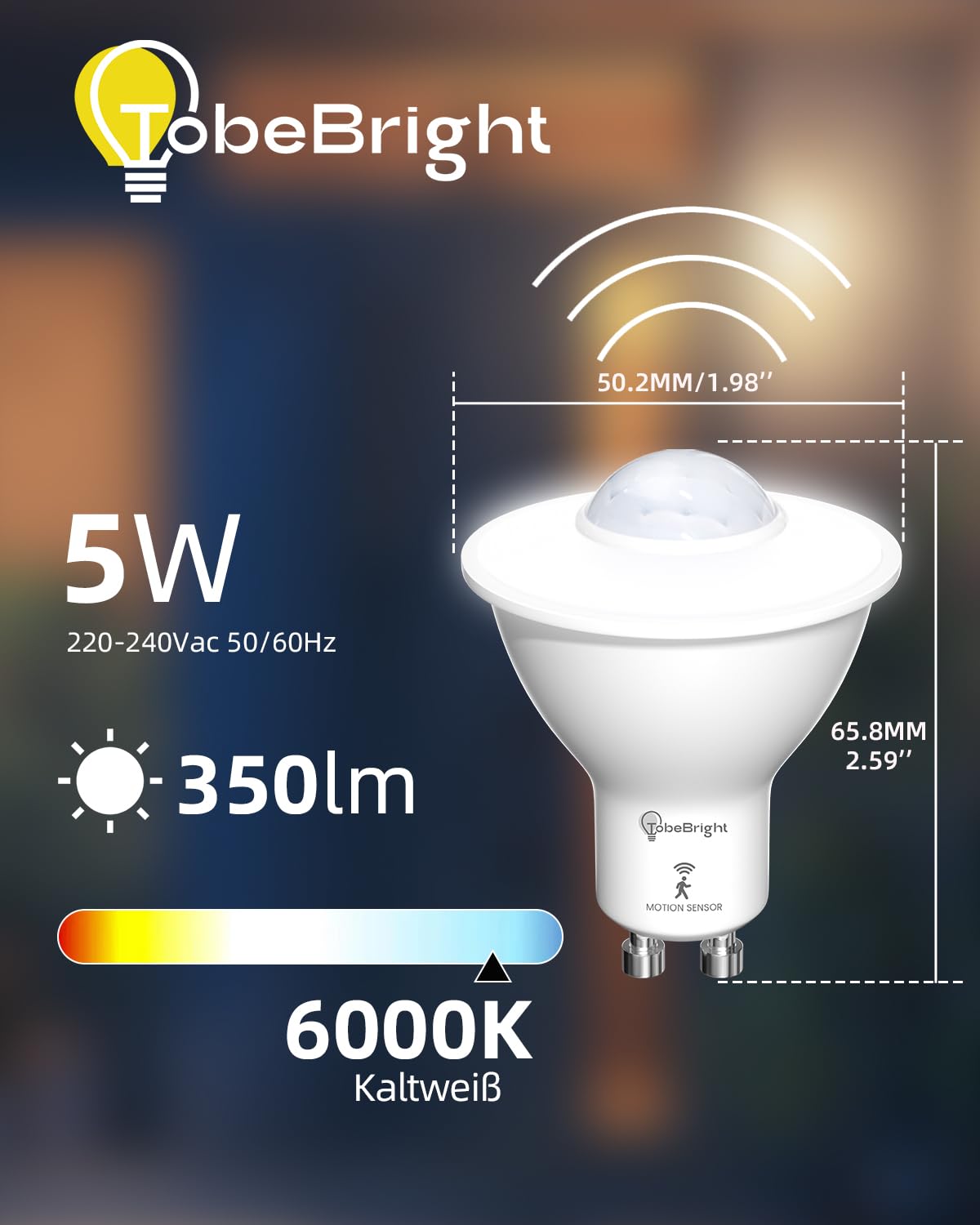 GU10 LED žarulje sa senzorom pokreta 5 W – 4 komada - Slika 2
