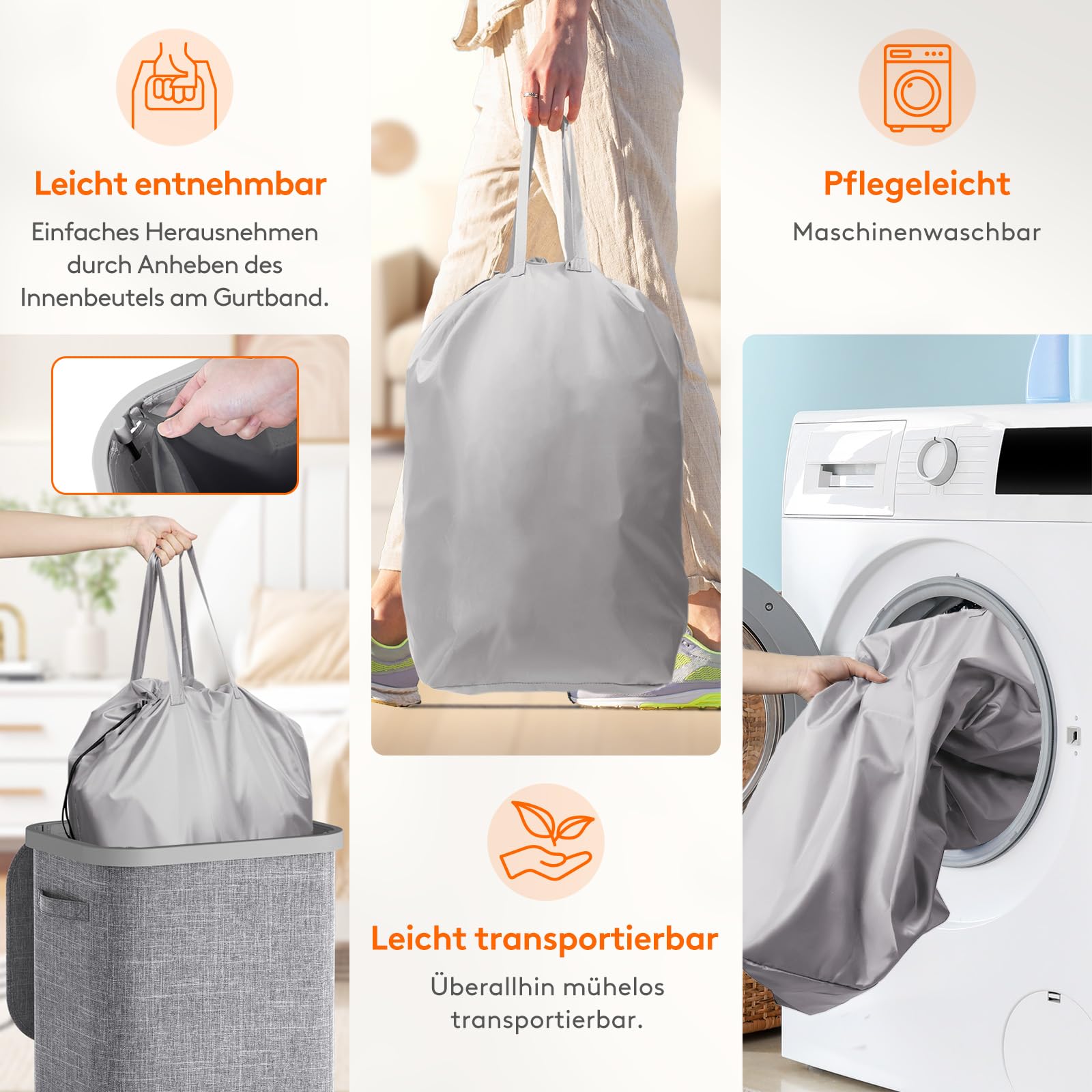 Lifewit košara za rublje s poklopcem 100 L – bež - Slika 3