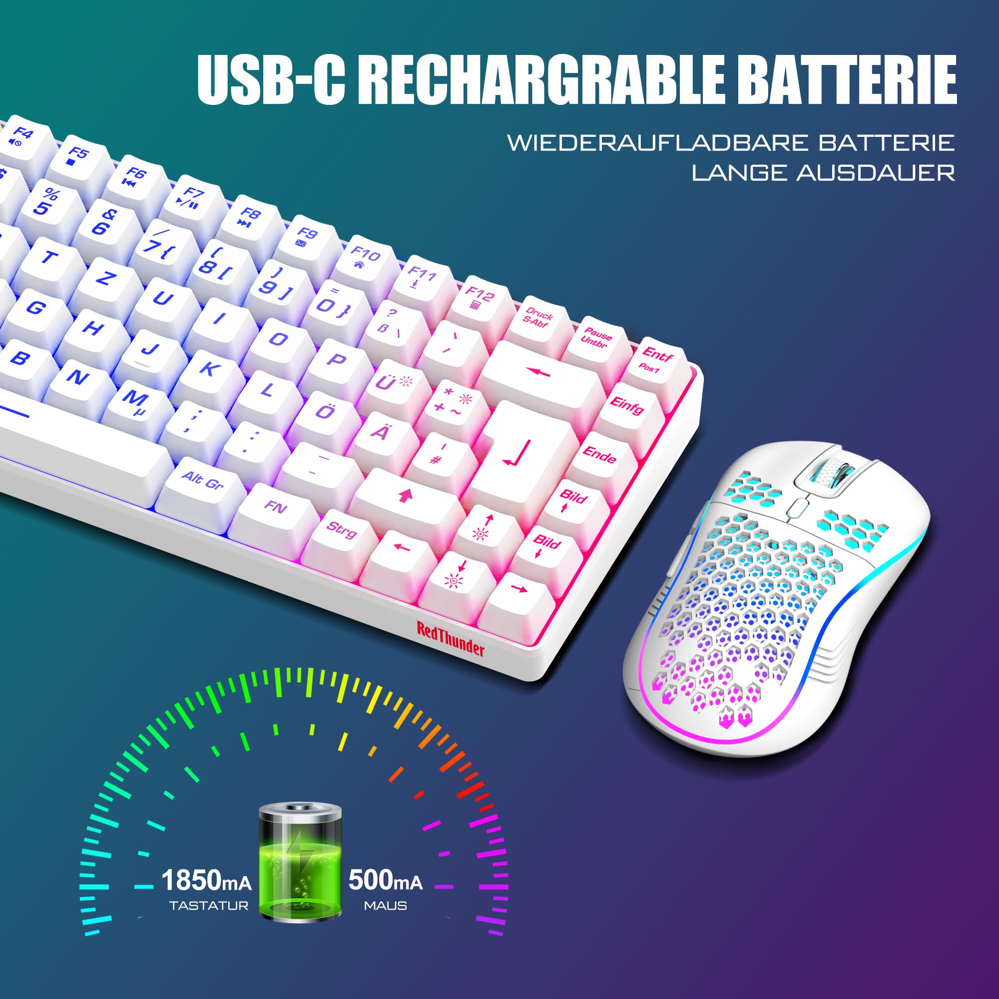 Bežični gaming set tipkovnice i miša – bijeli - Slika 4
